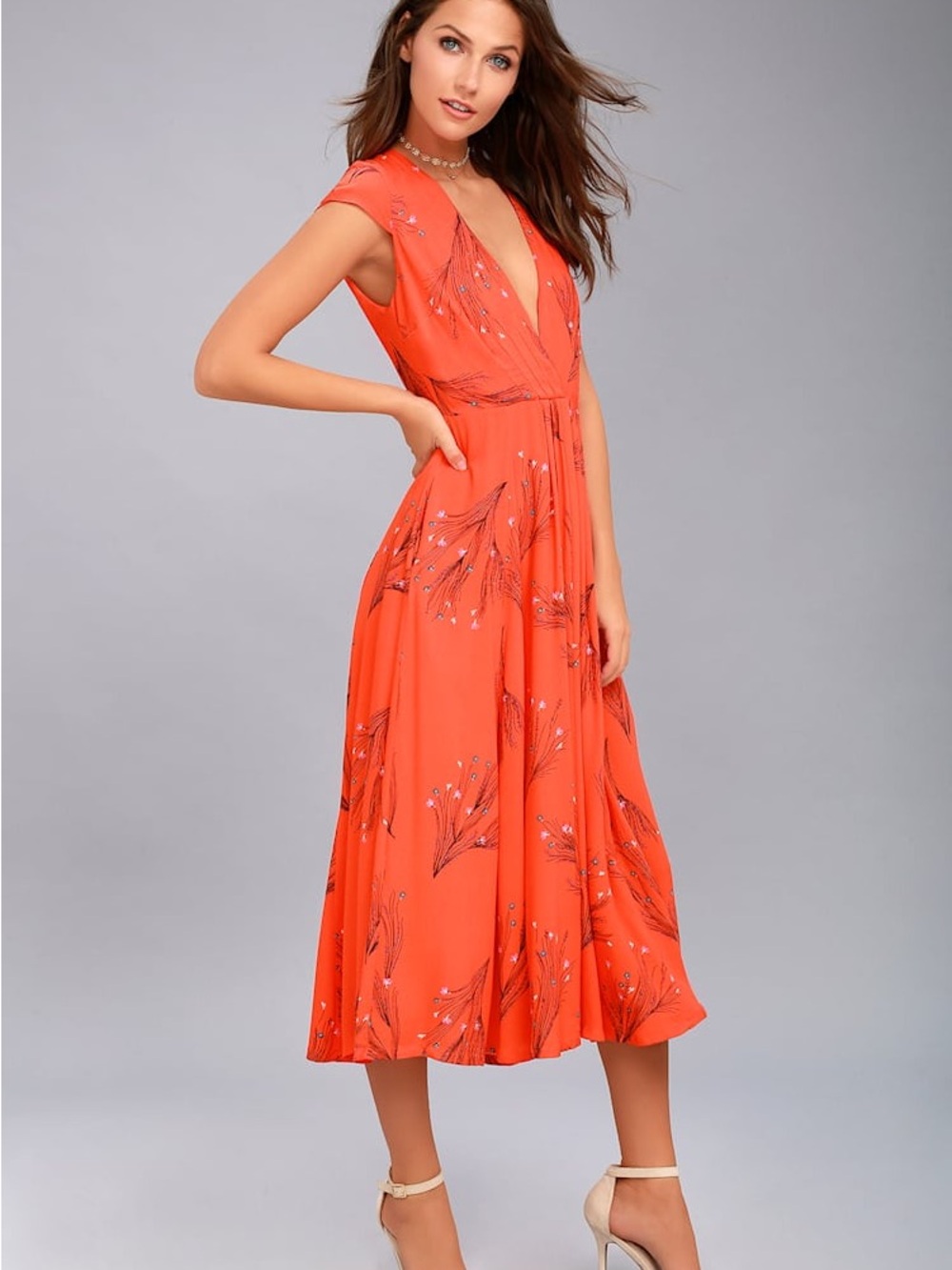 Free People retro coral print midi dress - Picture 11 of 12
